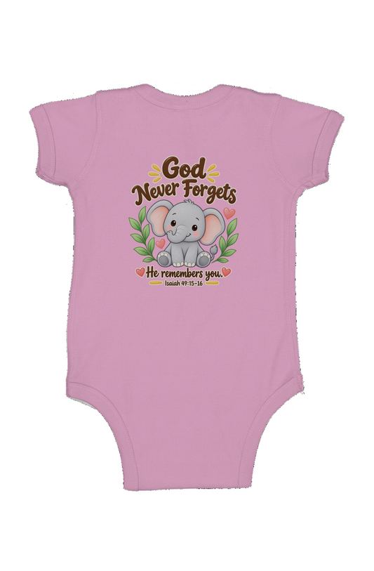 God Never Forgets Elephant Infant Bodysuit Isaiah 49 15 16