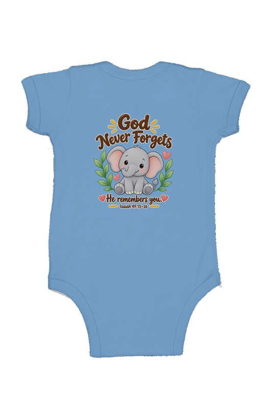 God Never Forgets Elephant Infant Bodysuit Isaiah 49 15 16