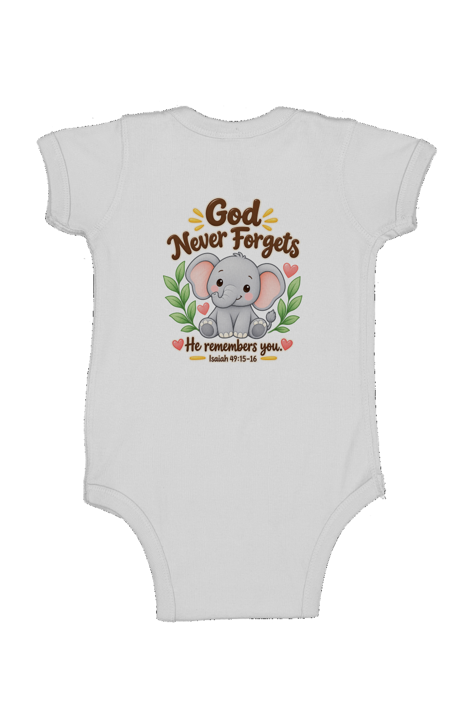 God Never Forgets Elephant Infant Bodysuit Isaiah 49 15 16